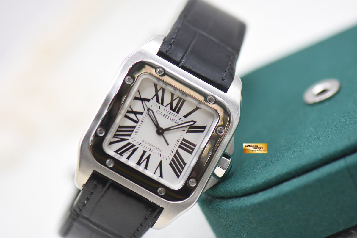 CARTIER SANTOS 100 MIDSIZE STEEL IN LEATHER STRAP AUTOMATIC 2878 (MINT)