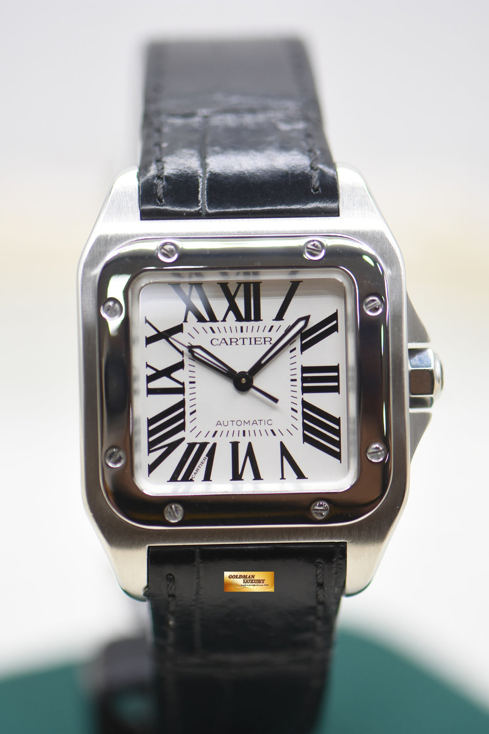 CARTIER SANTOS 100 MIDSIZE STEEL IN LEATHER STRAP AUTOMATIC 2878 (MINT)