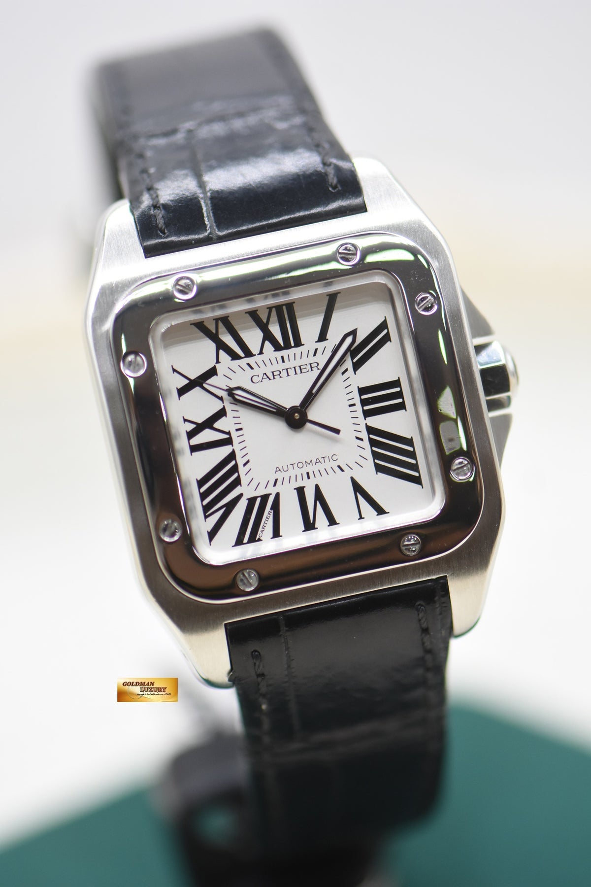 CARTIER SANTOS 100 MIDSIZE STEEL IN LEATHER STRAP AUTOMATIC 2878 (MINT)