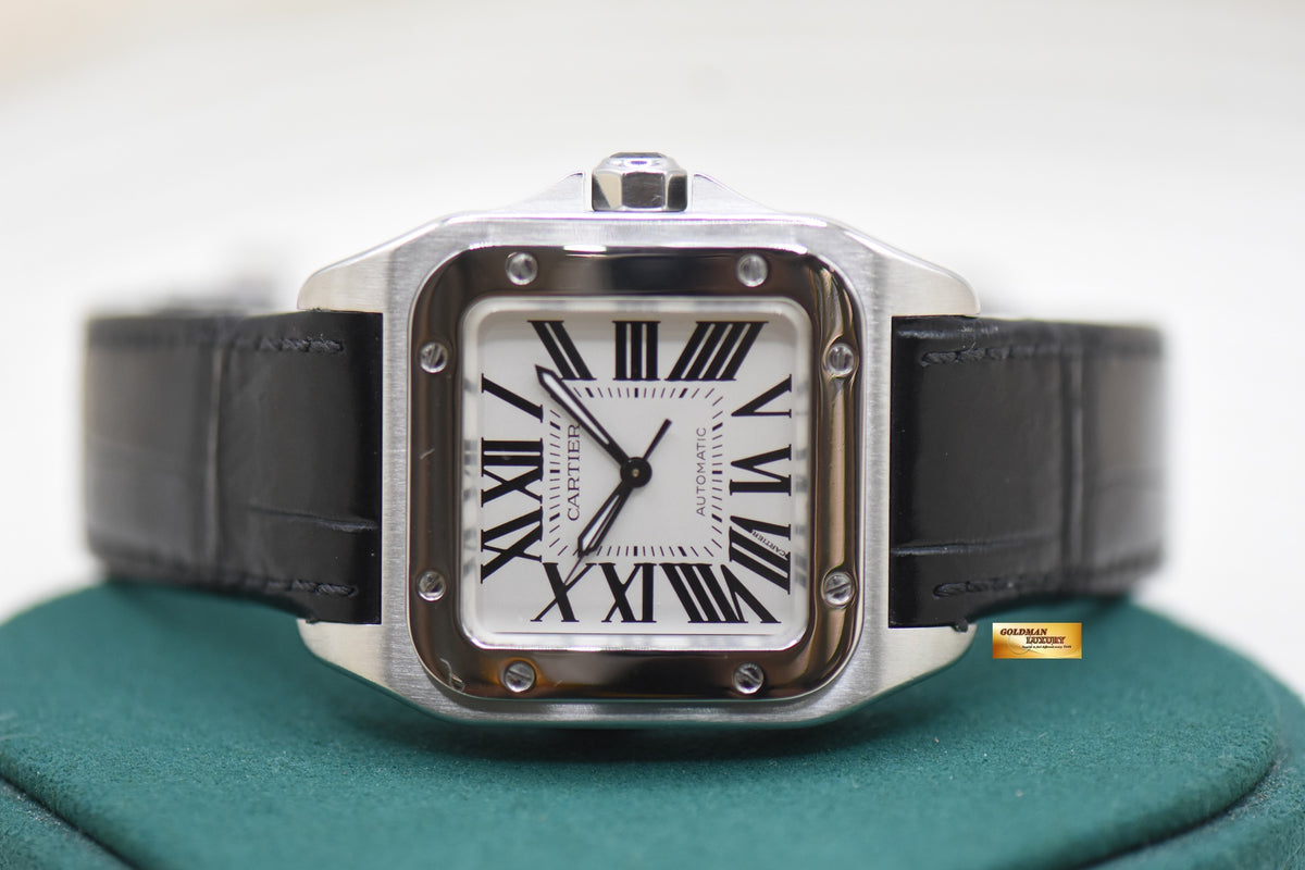 CARTIER SANTOS 100 MIDSIZE STEEL IN LEATHER STRAP AUTOMATIC 2878 (MINT)