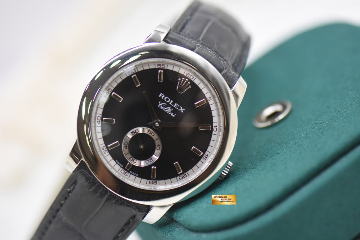 ROLEX CELLINI 38mm CLASSIC SUB-SEC PLATINUM IN LEATHER STRAP MANUAL 5241 (MINT)