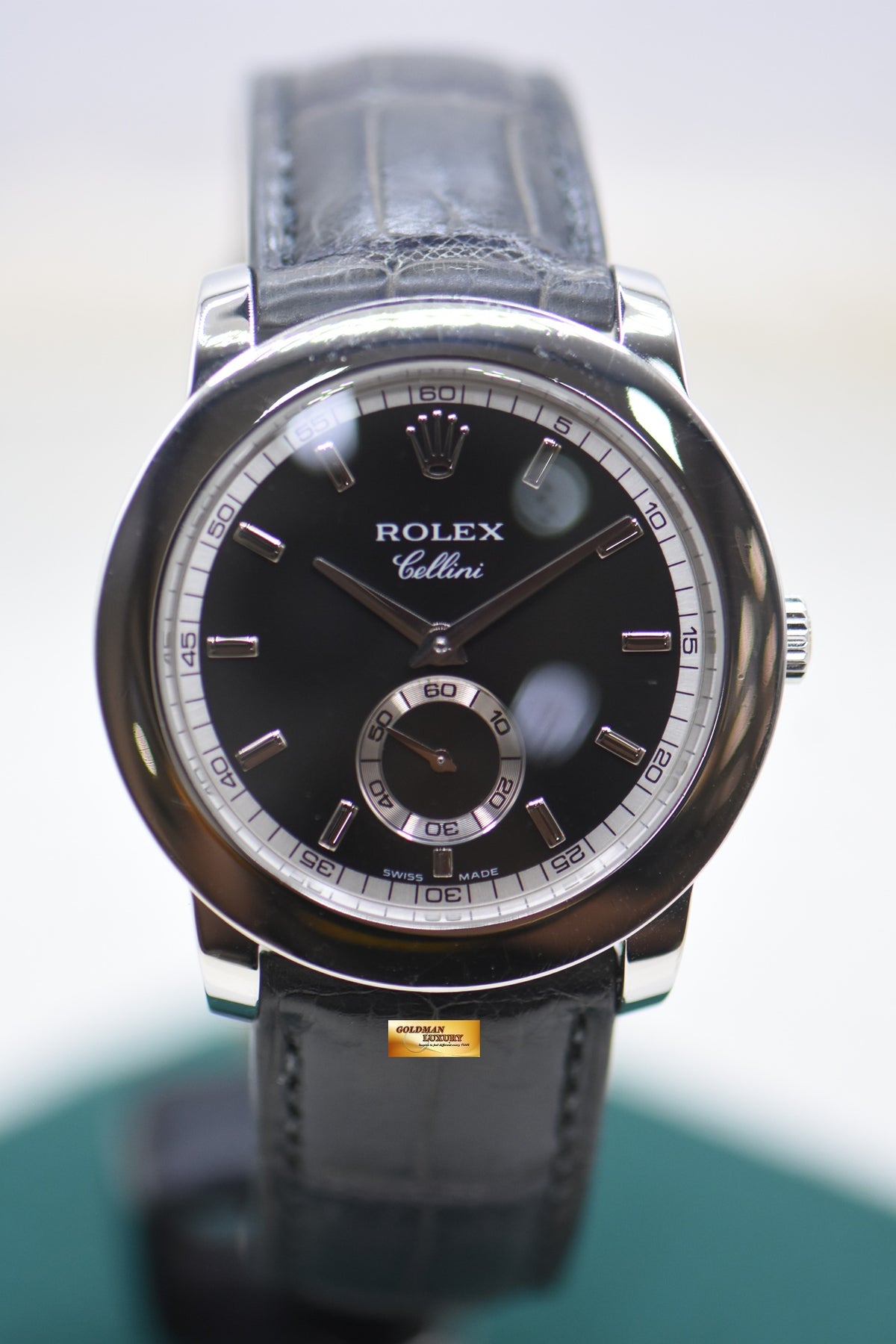 ROLEX CELLINI 38mm CLASSIC SUB-SEC PLATINUM IN LEATHER STRAP MANUAL 5241 (MINT)