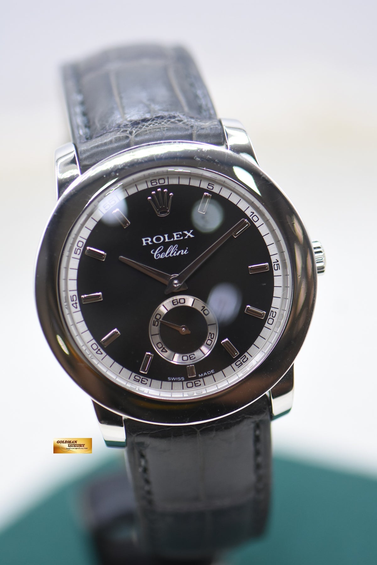 ROLEX CELLINI 38mm CLASSIC SUB-SEC PLATINUM IN LEATHER STRAP MANUAL 5241 (MINT)