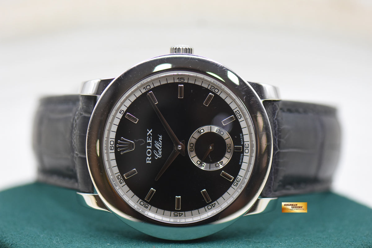 ROLEX CELLINI 38mm CLASSIC SUB-SEC PLATINUM IN LEATHER STRAP MANUAL 5241 (MINT)