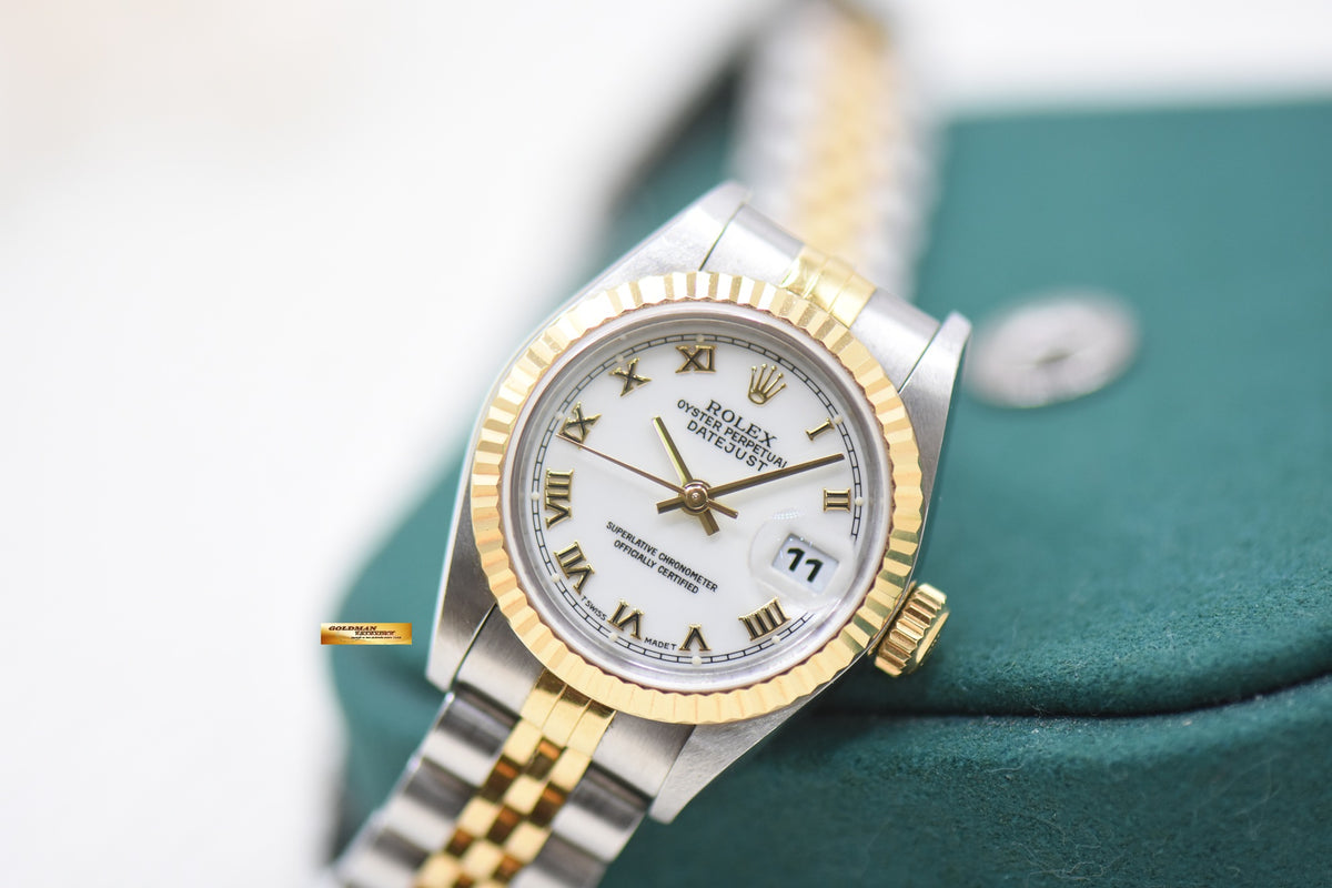 ROLEX OYSTER DATEJUST 26mm HALF-GOLD IN JUBILEE BRACELET WHITE ROMAN DIAL 69173 (MINT)