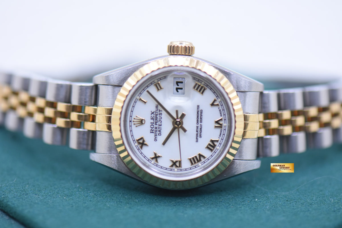 ROLEX OYSTER DATEJUST 26mm HALF-GOLD IN JUBILEE BRACELET WHITE ROMAN DIAL 69173 (MINT)