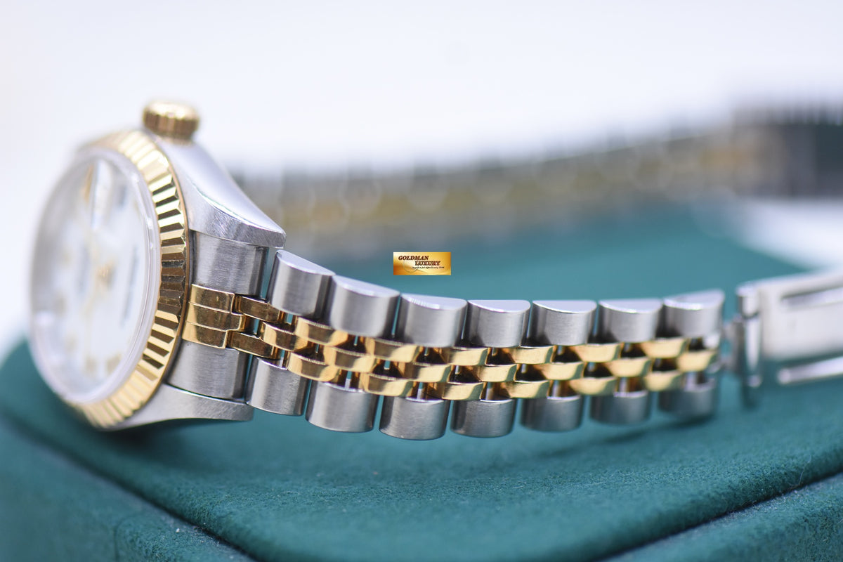 ROLEX OYSTER DATEJUST 26mm HALF-GOLD IN JUBILEE BRACELET WHITE ROMAN DIAL 69173 (MINT)