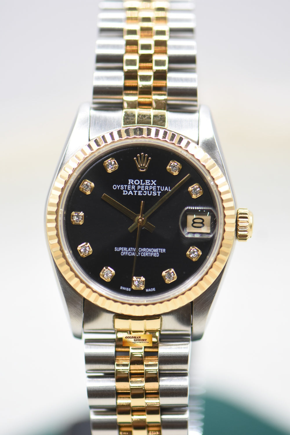 ROLEX OYSTER DATEJUST 31mm HALF-GOLD IN JUBILEE BRACELET BLACK CUSTOM DIAMOND DIAL 68273 (MINT)