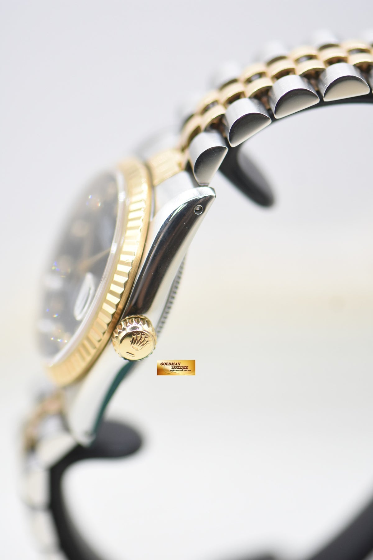 ROLEX OYSTER DATEJUST 31mm HALF-GOLD IN JUBILEE BRACELET BLACK CUSTOM DIAMOND DIAL 68273 (MINT)