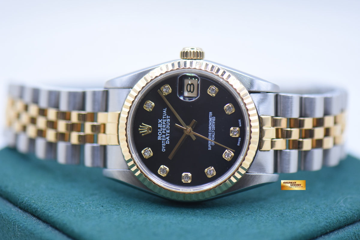 ROLEX OYSTER DATEJUST 31mm HALF-GOLD IN JUBILEE BRACELET BLACK CUSTOM DIAMOND DIAL 68273 (MINT)