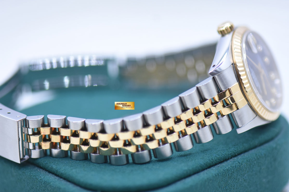 ROLEX OYSTER DATEJUST 31mm HALF-GOLD IN JUBILEE BRACELET BLACK CUSTOM DIAMOND DIAL 68273 (MINT)