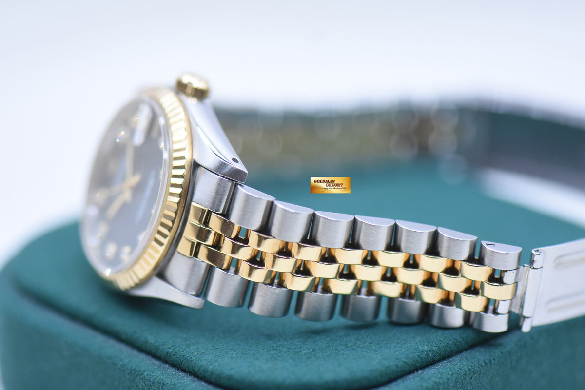 ROLEX OYSTER DATEJUST 31mm HALF-GOLD IN JUBILEE BRACELET BLACK CUSTOM DIAMOND DIAL 68273 (MINT)