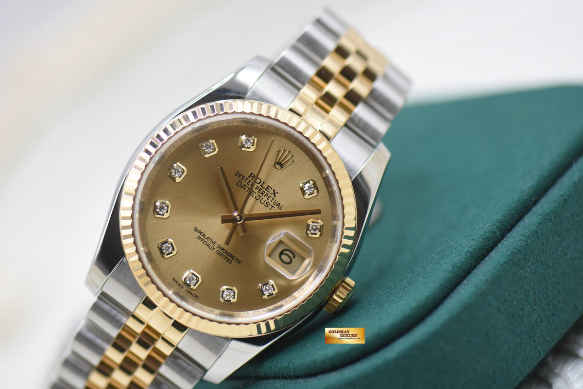 ROLEX OYSTER DATEJUST 36mm HALF-GOLD IN JUBILEE BRACELET GOLD DIAMOND DIAL 116233 (MINT)