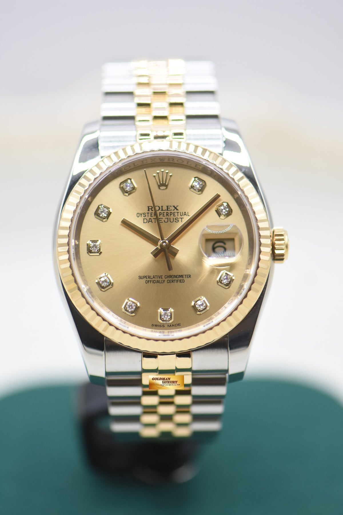ROLEX OYSTER DATEJUST 36mm HALF-GOLD IN JUBILEE BRACELET GOLD DIAMOND DIAL 116233 (MINT)