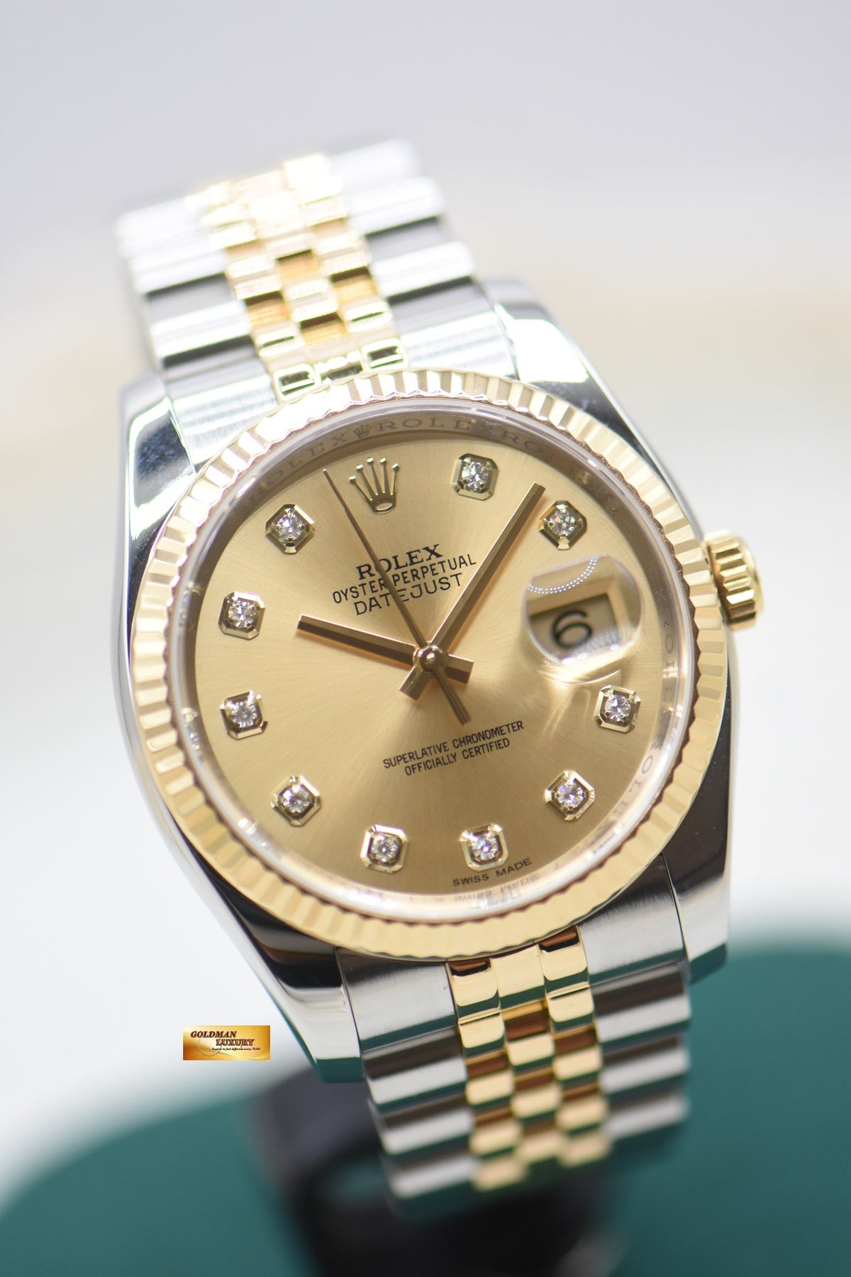 ROLEX OYSTER DATEJUST 36mm HALF-GOLD IN JUBILEE BRACELET GOLD DIAMOND DIAL 116233 (MINT)