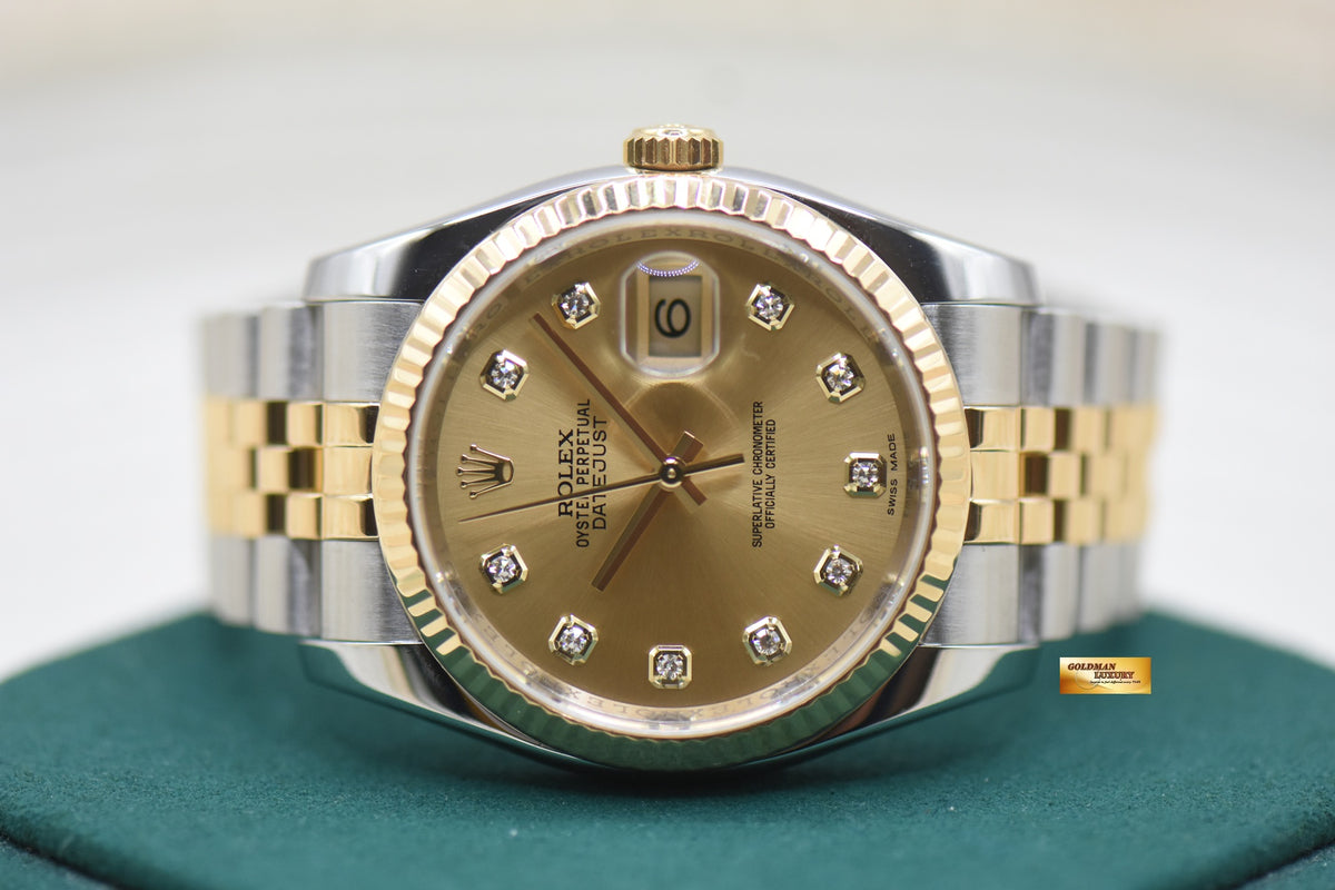 ROLEX OYSTER DATEJUST 36mm HALF-GOLD IN JUBILEE BRACELET GOLD DIAMOND DIAL 116233 (MINT)