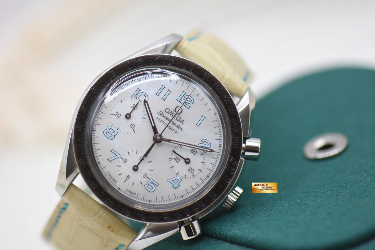 OMEGA SPEEDMASTER CHRONOGRAPH REDUCED 38mm STEEL LEATHER MOP DIAL 3802.71.53 (MINT)