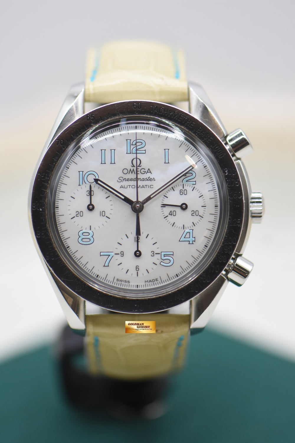 OMEGA SPEEDMASTER CHRONOGRAPH REDUCED 38mm STEEL LEATHER MOP DIAL 3802.71.53 (MINT)