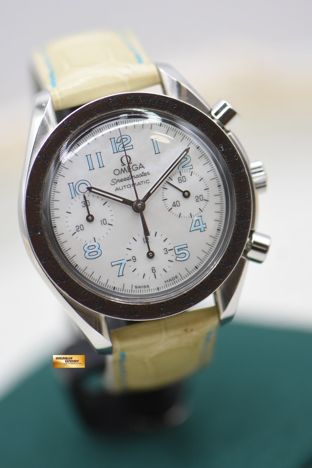 OMEGA SPEEDMASTER CHRONOGRAPH REDUCED 38mm STEEL LEATHER MOP DIAL 3802.71.53 (MINT)