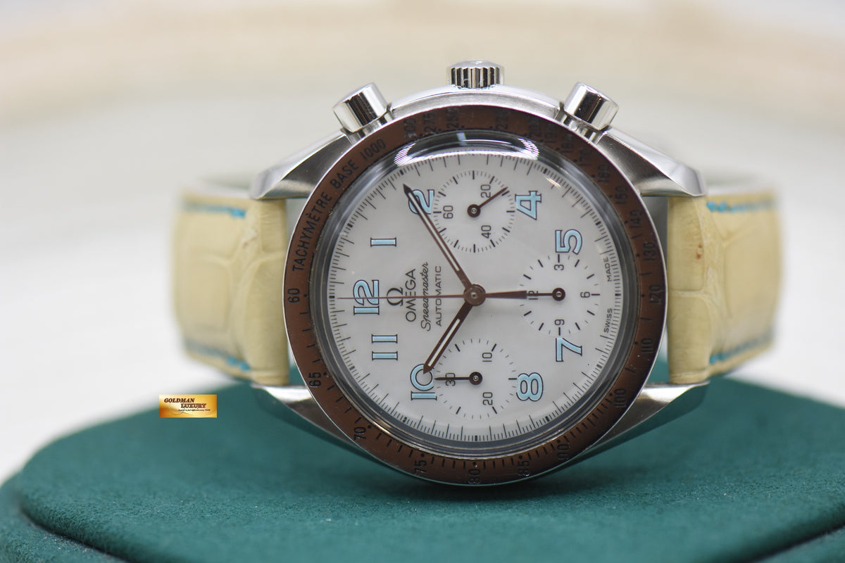 OMEGA SPEEDMASTER CHRONOGRAPH REDUCED 38mm STEEL LEATHER MOP DIAL 3802.71.53 (MINT)