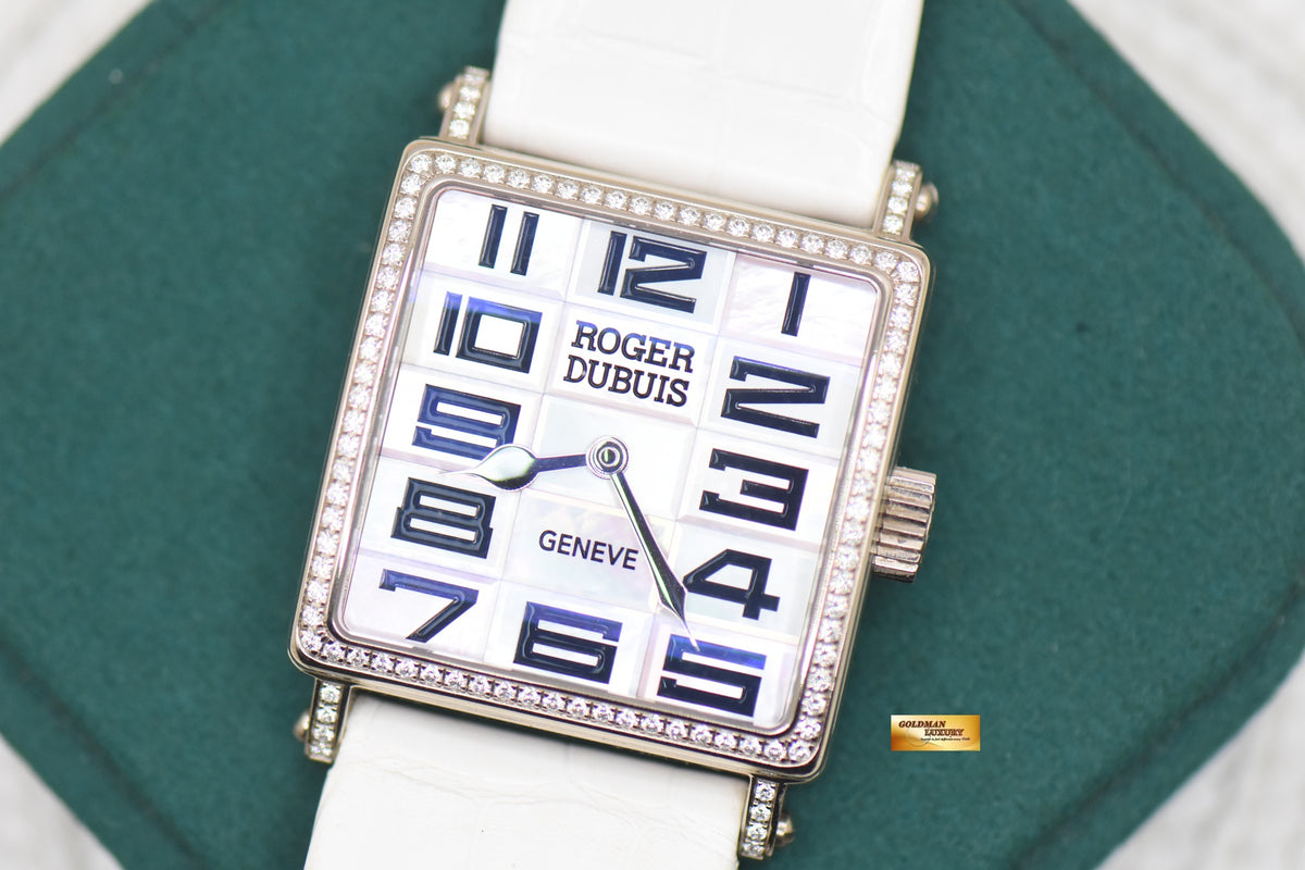 ROGER DUBUIS GOLDEN SQUARE MOP 34mm WHITE GOLD DIAMOND BEZEL MANUAL WINDING G34 98 0-SDC (MINT)