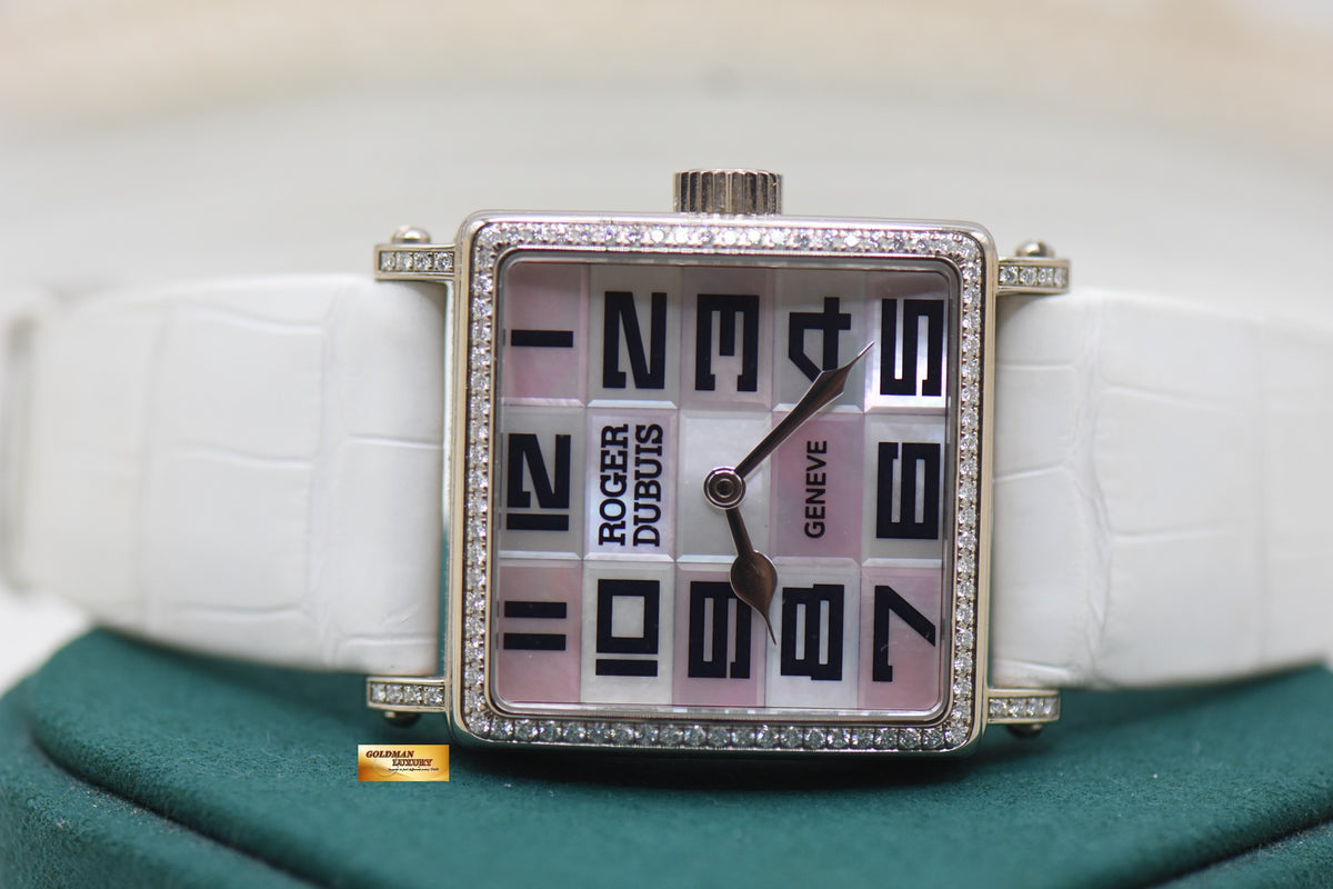 ROGER DUBUIS GOLDEN SQUARE MOP 34mm WHITE GOLD DIAMOND BEZEL MANUAL WINDING G34 98 0-SDC (MINT)