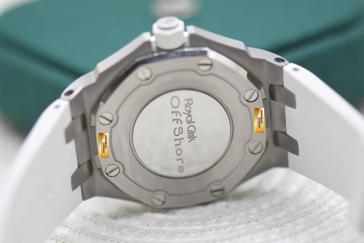 AUDEMARS PIGUET ROYAL OAK OFFSHORE 37mm DIAMOND BEZEL WHITE RUBBER STRAP QUARTZ 67540SK.ZZ.A010CA.01 (MINT)