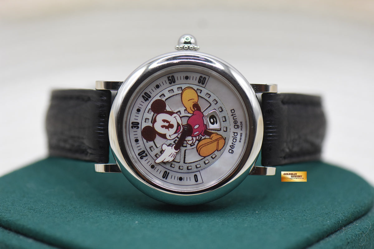 GERALD GENTA RETRO FANTASY DISNEY MICKEY MOUSE 70TH ANNIVERSARY MOP JUMP HOUR RETROGRADE MINUTE AUTOMATIC G3712 (MINT)