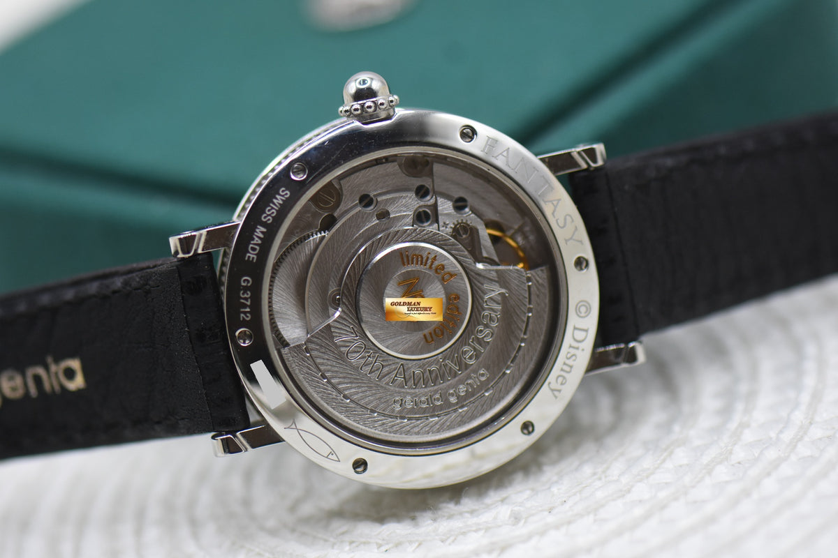 GERALD GENTA RETRO FANTASY DISNEY MICKEY MOUSE 70TH ANNIVERSARY MOP JUMP HOUR RETROGRADE MINUTE AUTOMATIC G3712 (MINT)