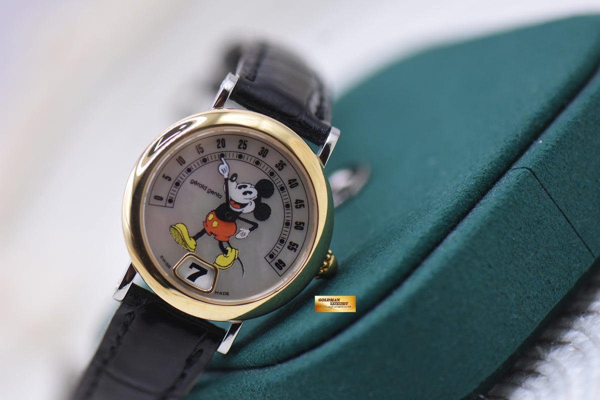 GERALD GENTA RETRO DISNEY MICKEY MOUSE MOP JUMP HOUR RETROGRADE MINUTE QUARTZ G3712 (MINT)