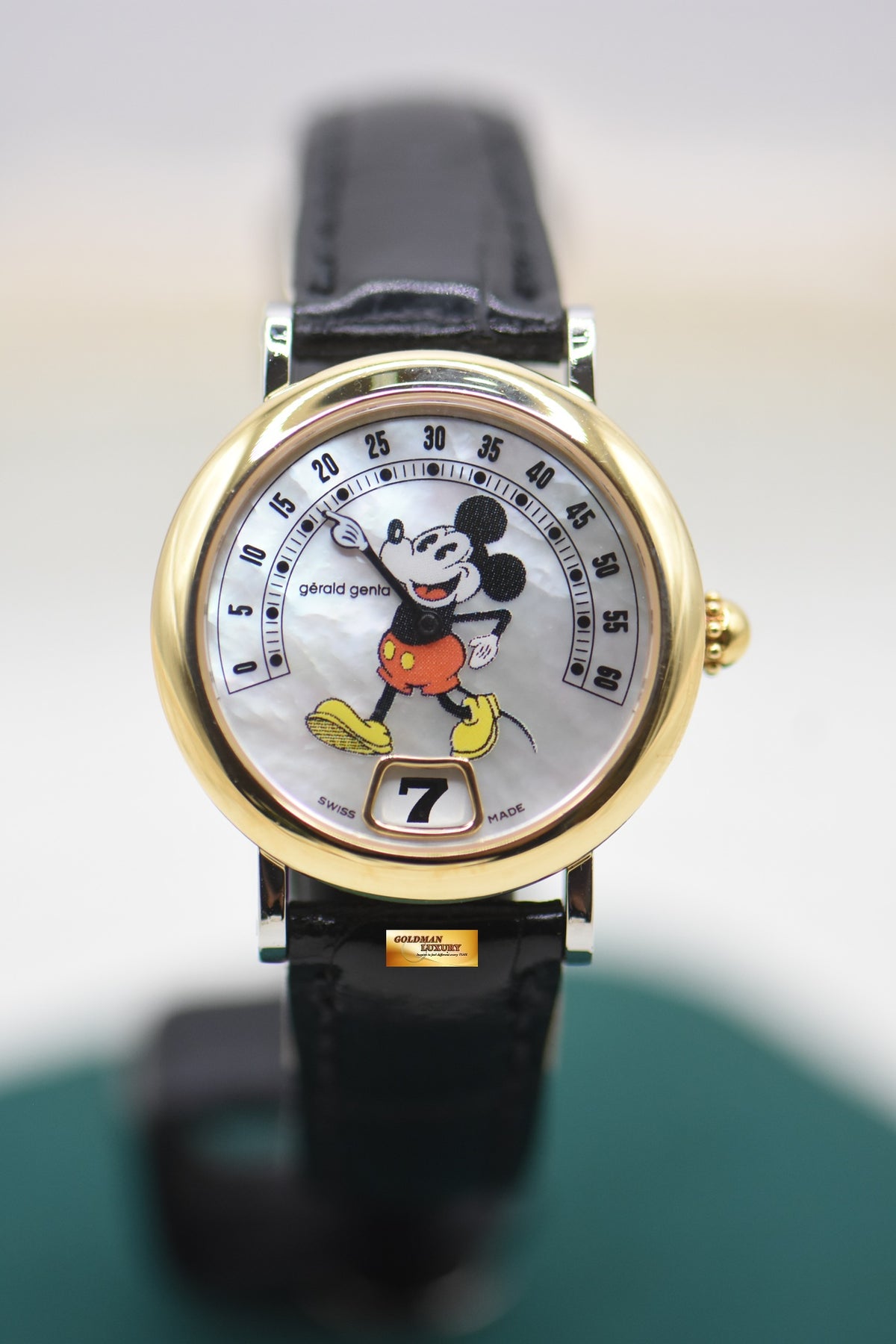 GERALD GENTA RETRO DISNEY MICKEY MOUSE MOP JUMP HOUR RETROGRADE MINUTE QUARTZ G3712 (MINT)