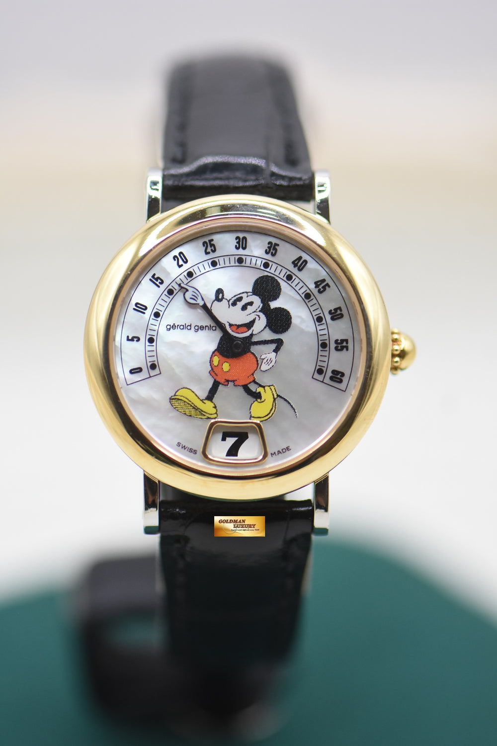 GERALD GENTA RETRO DISNEY MICKEY MOUSE MOP JUMP HOUR RETROGRADE MINUTE QUARTZ G3712 (MINT)