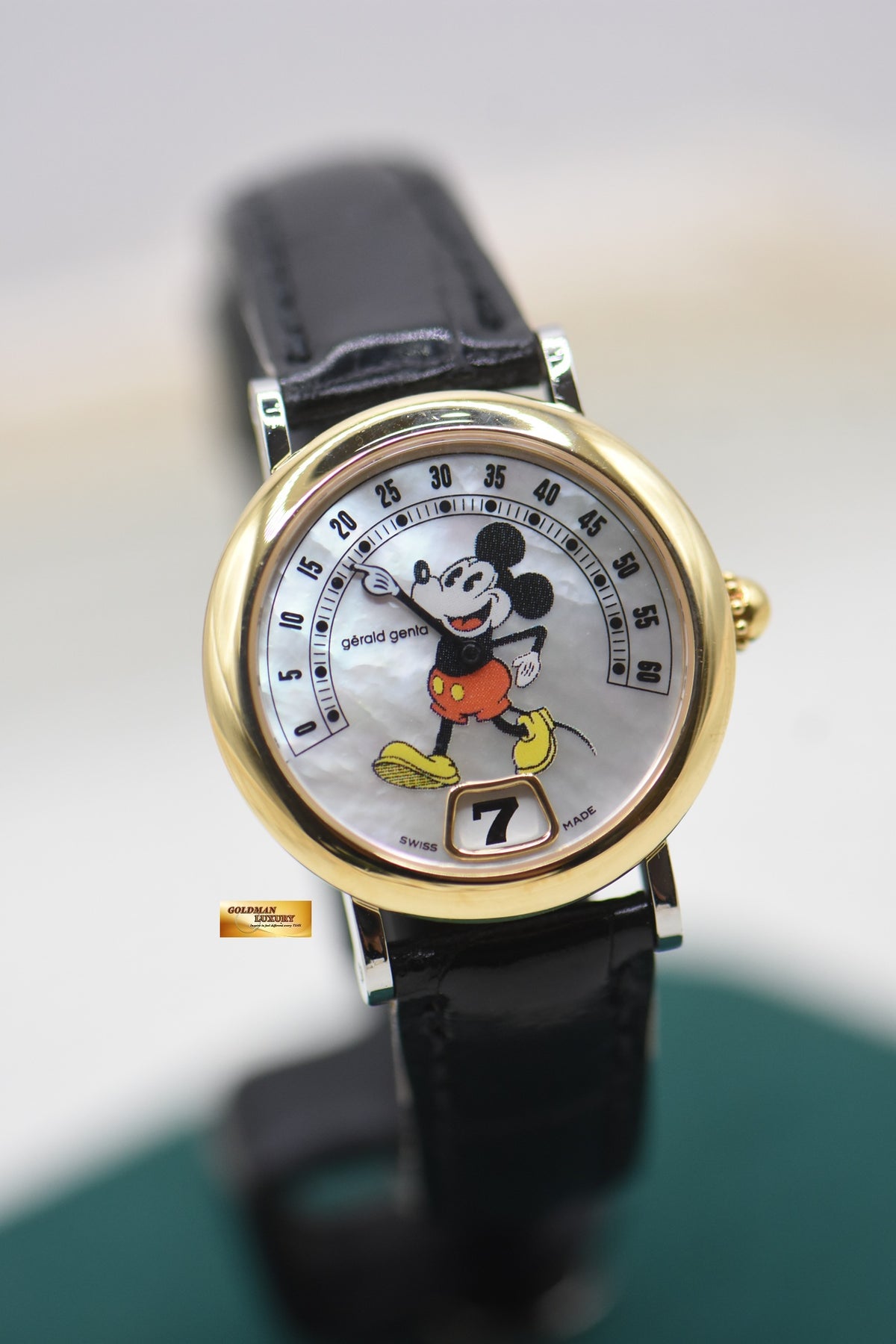 GERALD GENTA RETRO DISNEY MICKEY MOUSE MOP JUMP HOUR RETROGRADE MINUTE QUARTZ G3712 (MINT)