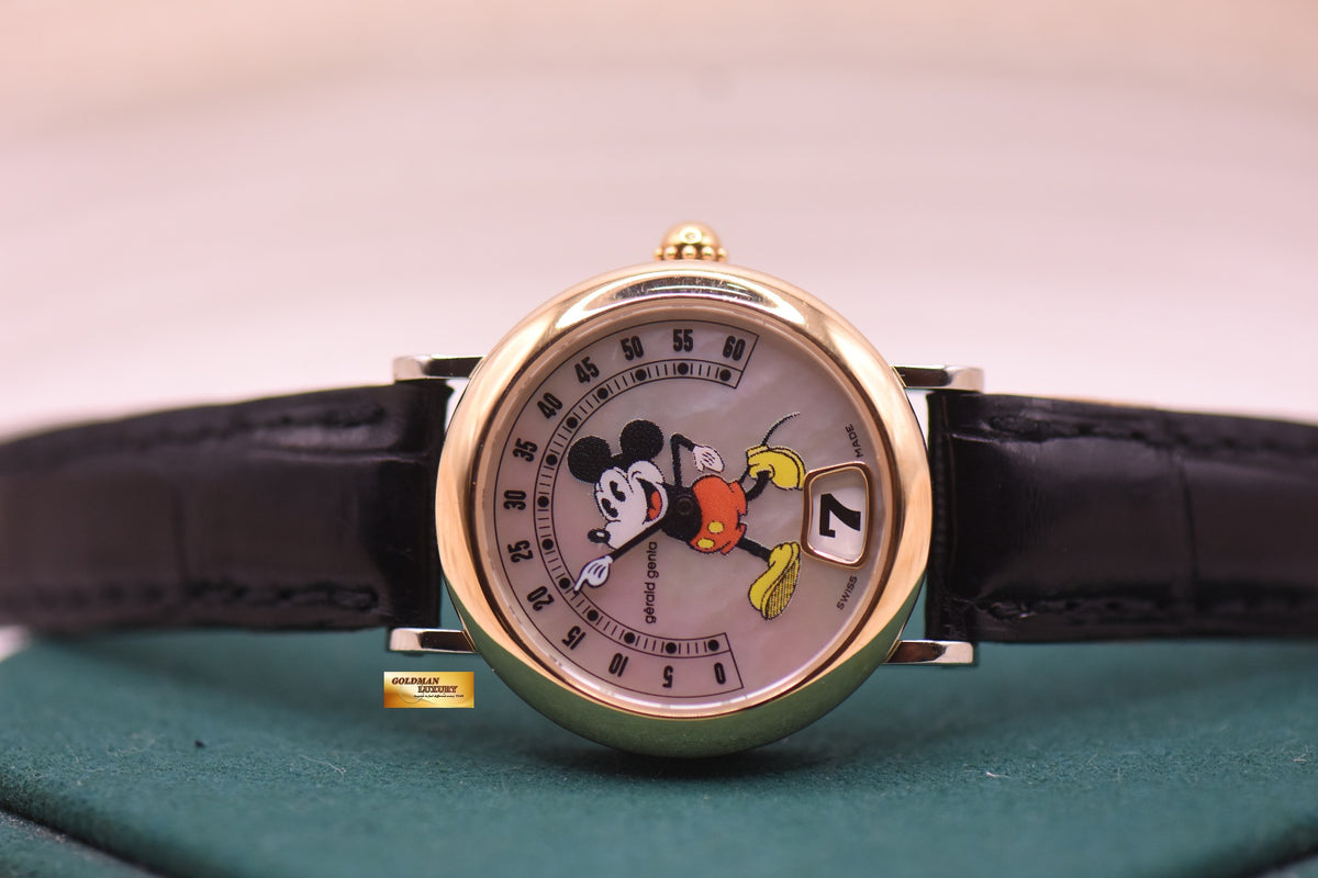 GERALD GENTA RETRO DISNEY MICKEY MOUSE MOP JUMP HOUR RETROGRADE MINUTE QUARTZ G3712 (MINT)