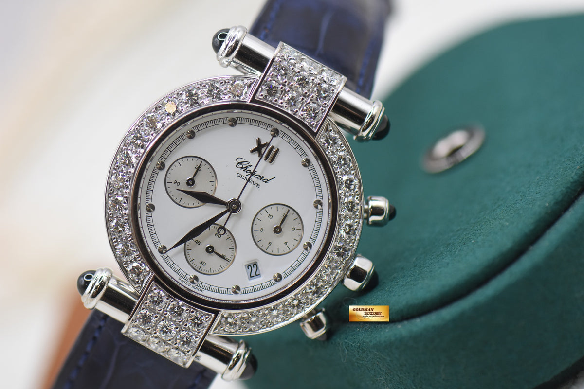 CHOPARD IMPERIALE CHRONOGRAPH WHITE GOLD CUSTOM DIAMOND IN LEATHER STRAP QUARTZ (MINT)