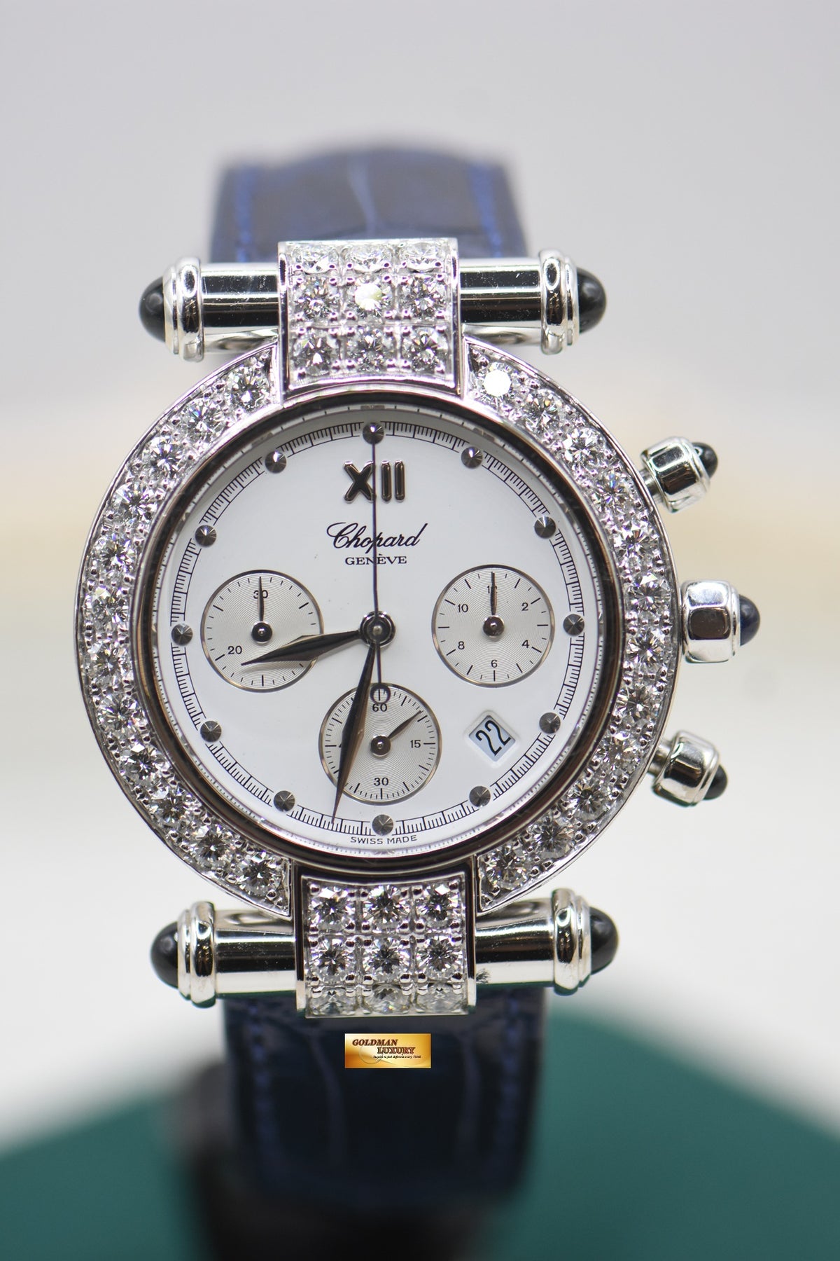 CHOPARD IMPERIALE CHRONOGRAPH WHITE GOLD CUSTOM DIAMOND IN LEATHER STRAP QUARTZ (MINT)