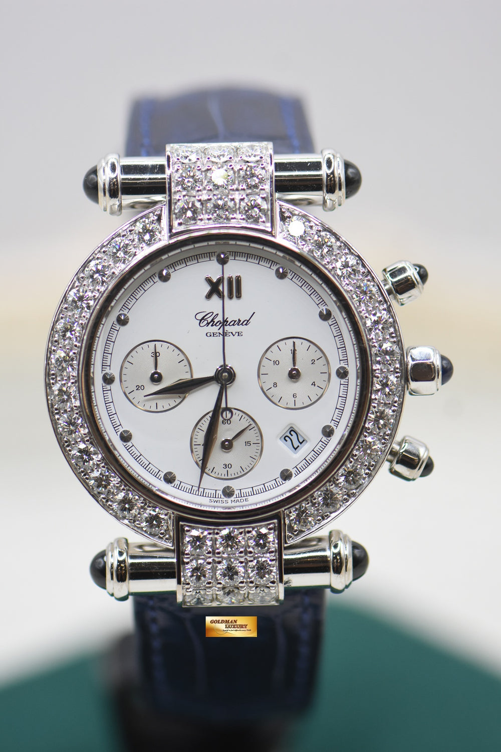 CHOPARD IMPERIALE CHRONOGRAPH WHITE GOLD CUSTOM DIAMOND IN LEATHER STRAP QUARTZ (MINT)