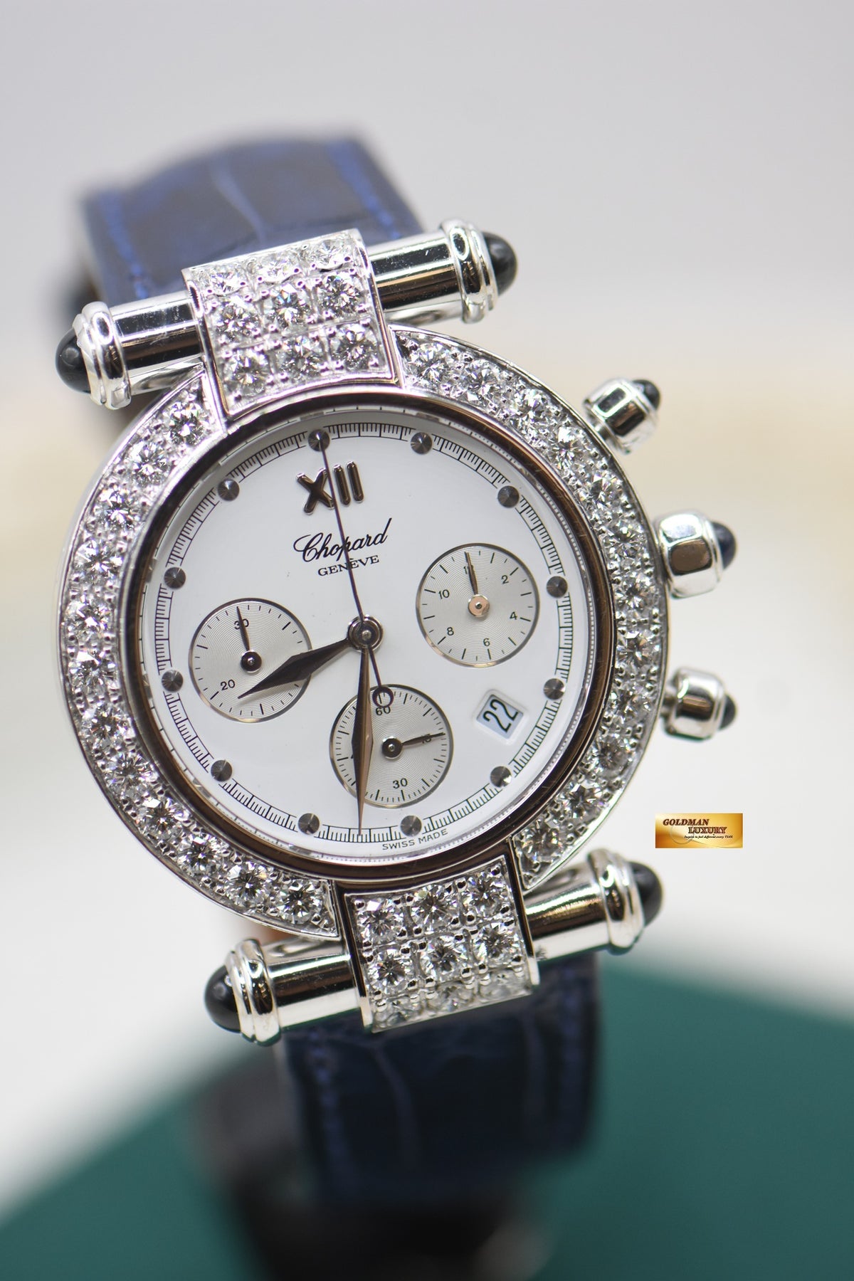 CHOPARD IMPERIALE CHRONOGRAPH WHITE GOLD CUSTOM DIAMOND IN LEATHER STRAP QUARTZ (MINT)