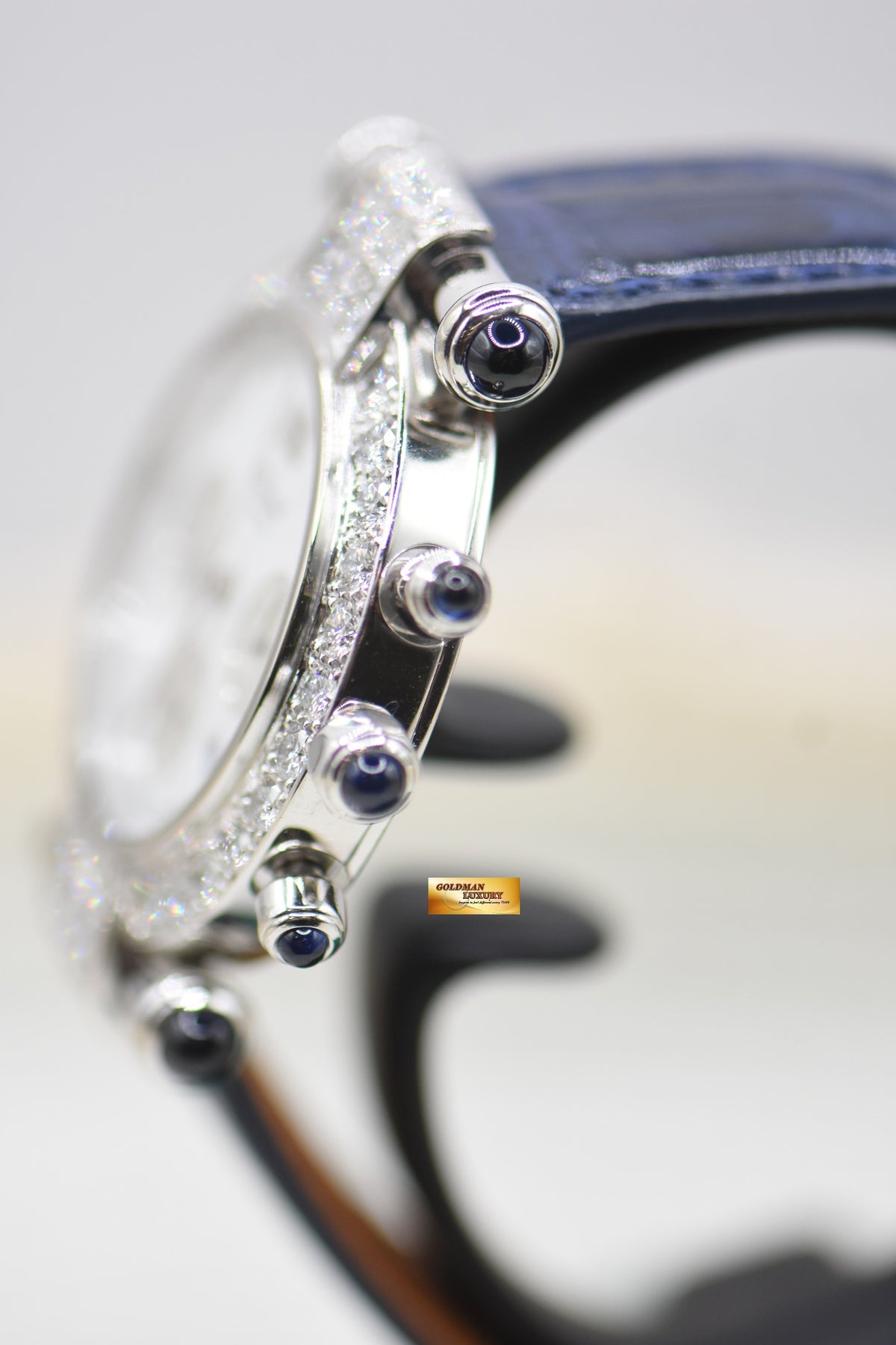 CHOPARD IMPERIALE CHRONOGRAPH WHITE GOLD CUSTOM DIAMOND IN LEATHER STRAP QUARTZ (MINT)