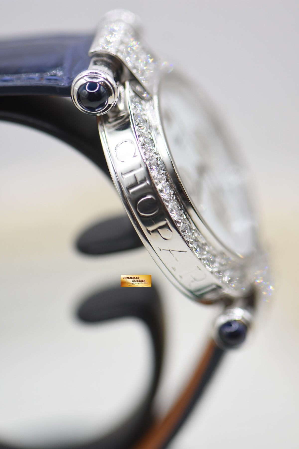 CHOPARD IMPERIALE CHRONOGRAPH WHITE GOLD CUSTOM DIAMOND IN LEATHER STRAP QUARTZ (MINT)