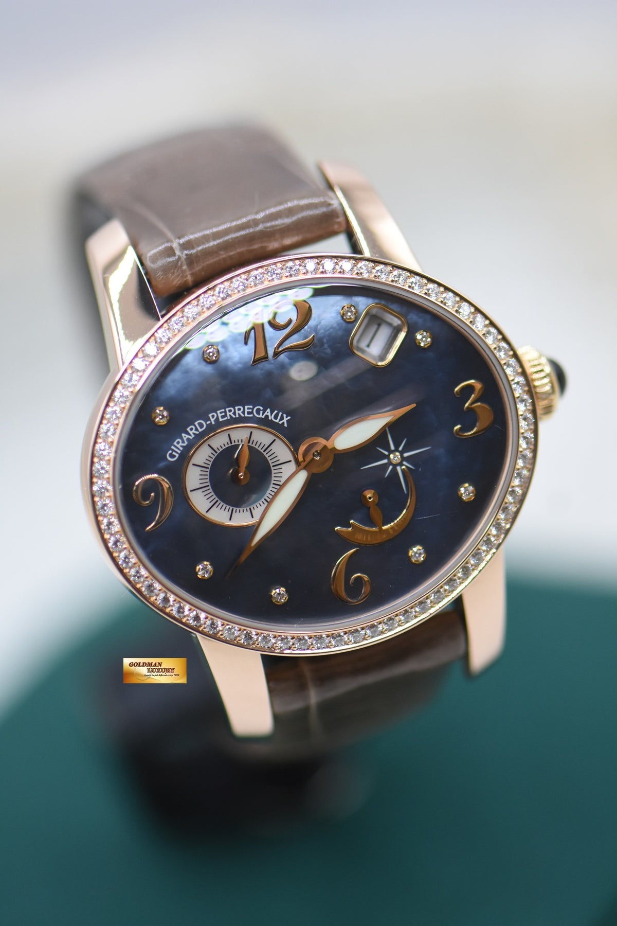 GIRARD PERREGAUX CAT’S EYE POWER RESERVE ROSE GOLD IN LEATHER STRAP DIAMOND MOP DIAL AUTOMATIC 80480 (MINT)