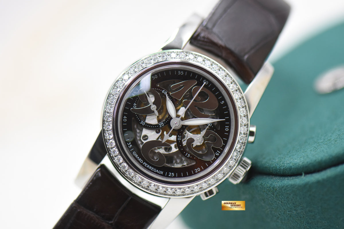 GIRARD PERREGAUX LADY SMALL CHRONOGRAPH STEEL DIAMOND BEZEL SKELETONISED DIAL AUTOMATIC 80440 (MINT)