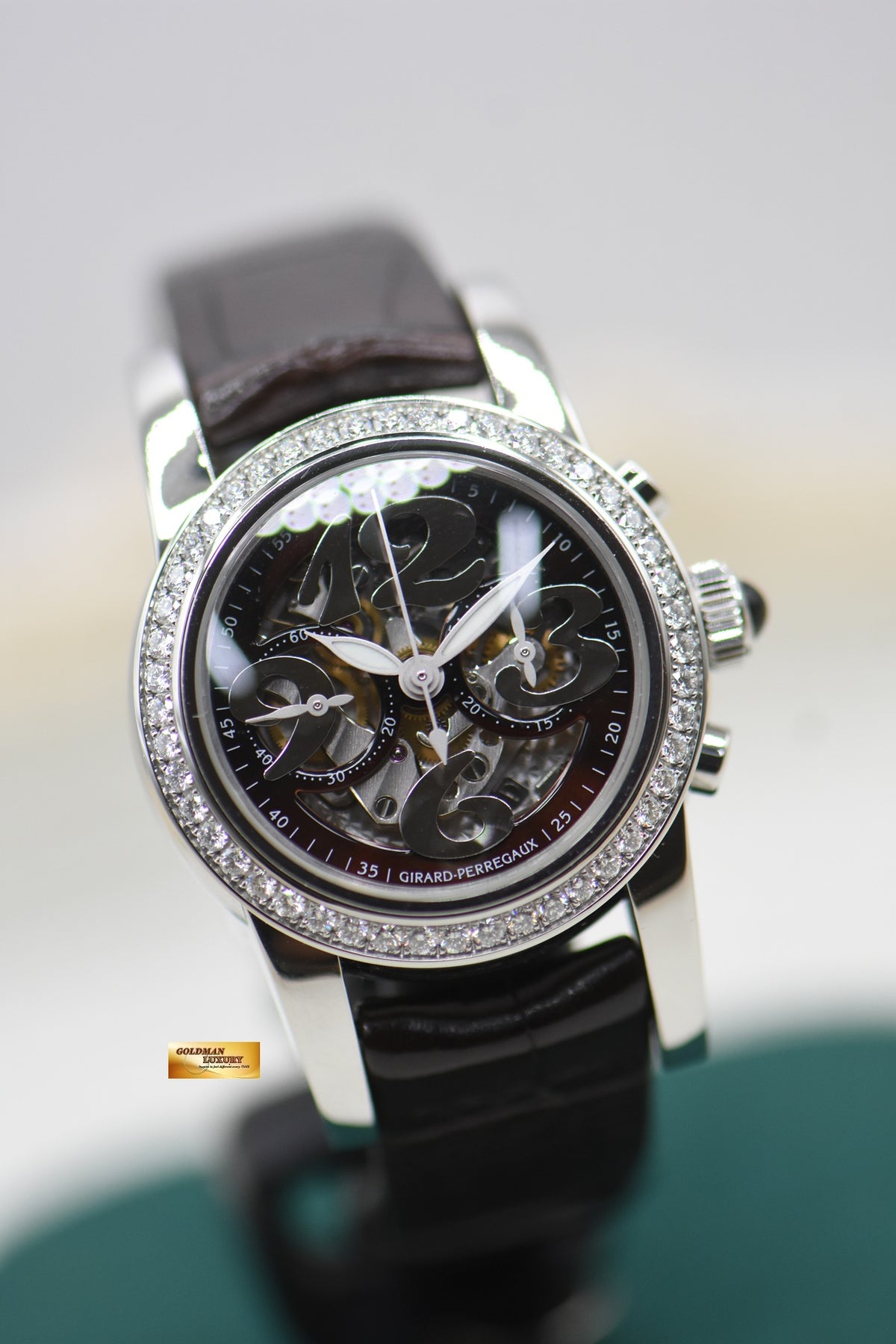 GIRARD PERREGAUX LADY SMALL CHRONOGRAPH STEEL DIAMOND BEZEL SKELETONISED DIAL AUTOMATIC 80440 (MINT)