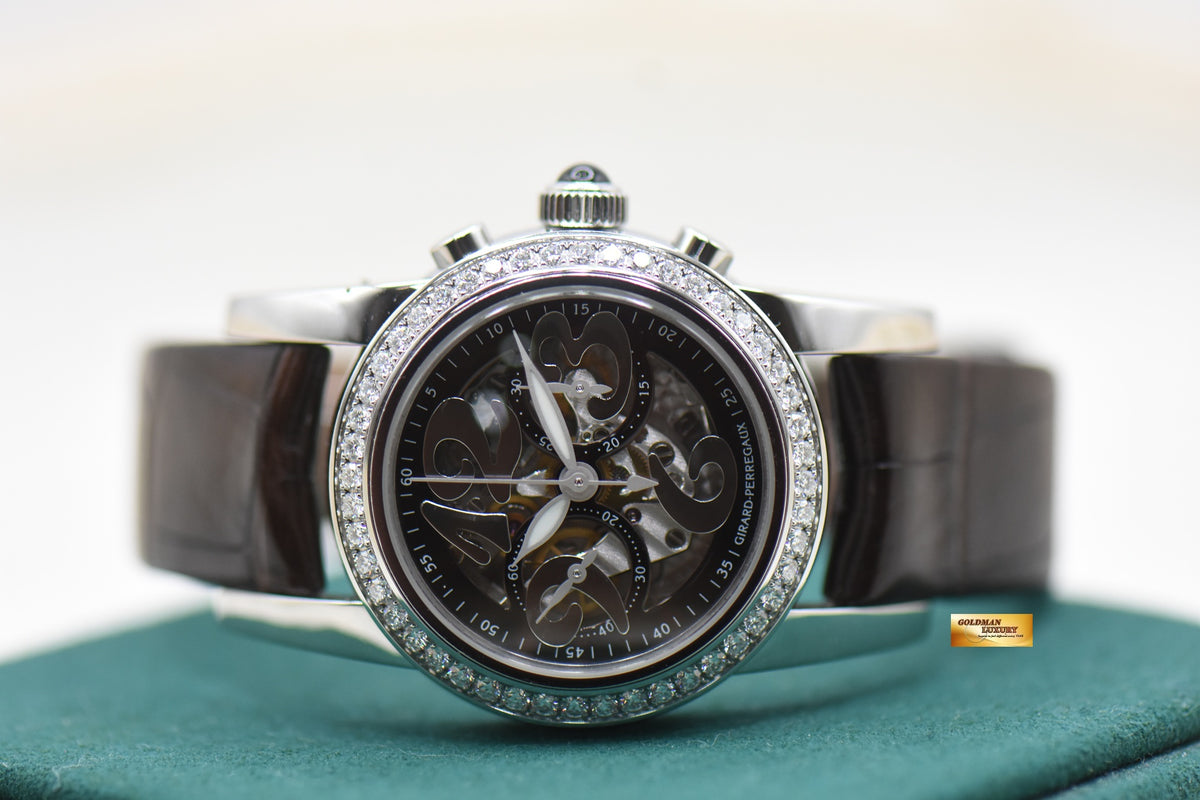 GIRARD PERREGAUX LADY SMALL CHRONOGRAPH STEEL DIAMOND BEZEL SKELETONISED DIAL AUTOMATIC 80440 (MINT)