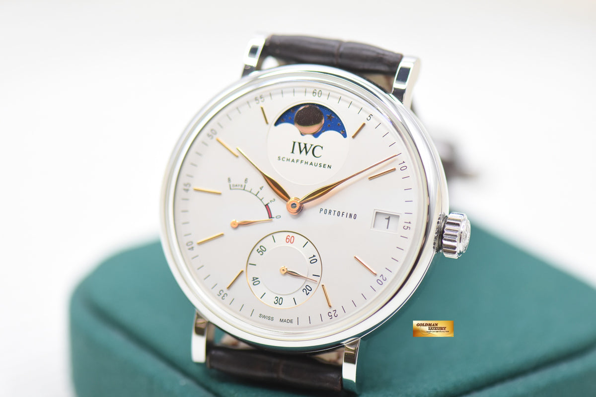 IWC PORTOFINO 45mm 8 DAYS POWER RESERVE MOONPHASE MANUAL WINDING WHITE DIAL IW516401 (MINT)