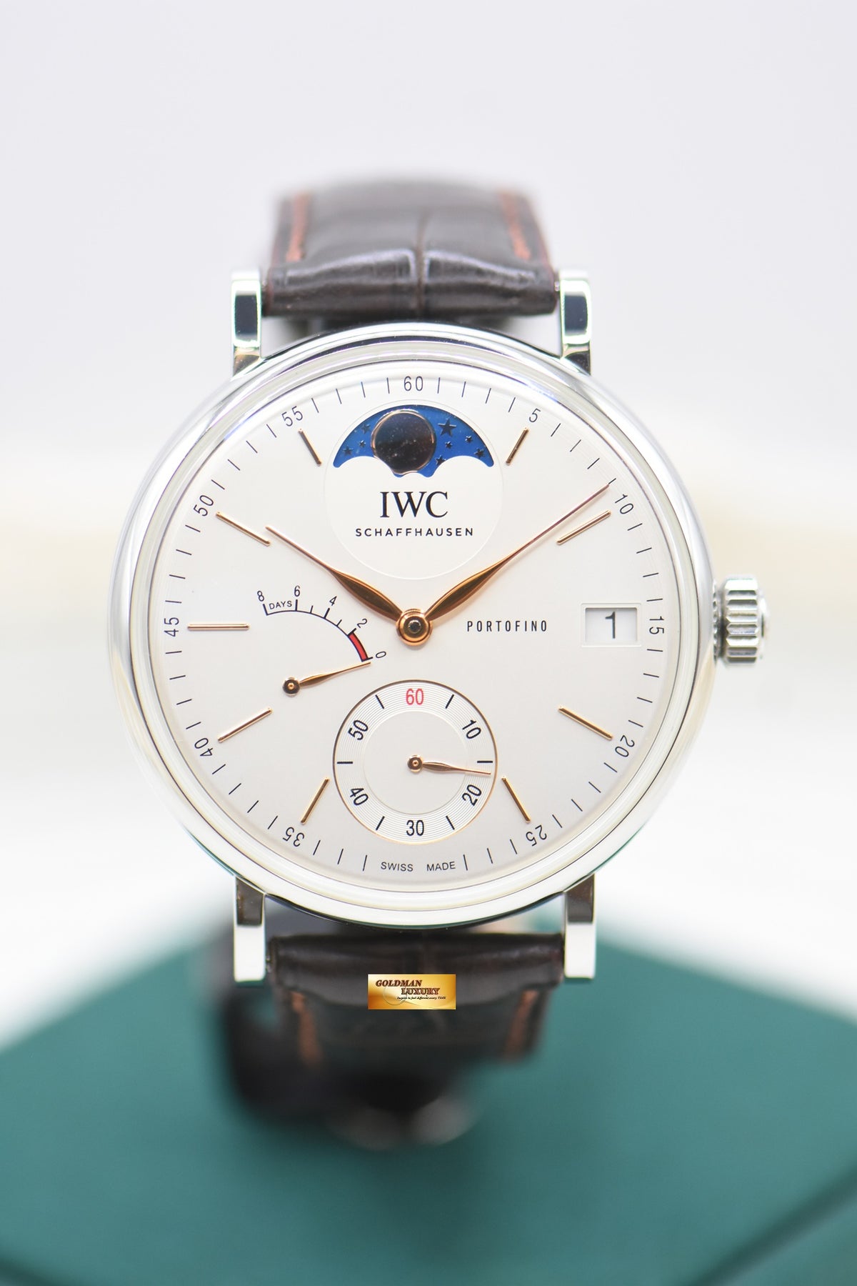 IWC PORTOFINO 45mm 8 DAYS POWER RESERVE MOONPHASE MANUAL WINDING WHITE DIAL IW516401 (MINT)
