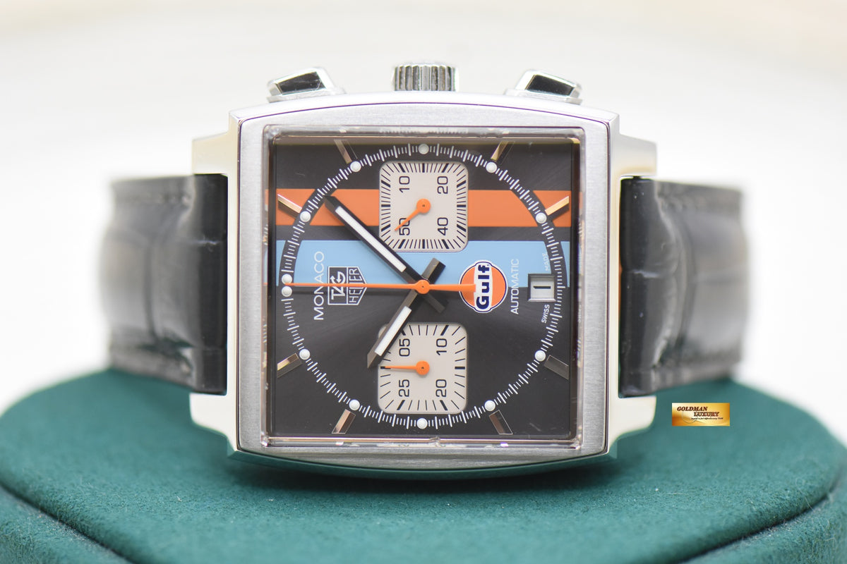 TAG HEUER MONACO VINTAGE GULF “STEVE MCQUEEN” CHRONOGRAPH STEEL IN LEATHER STRAP LIMITED EDITION OF 2500PCS AUTOMATIC CAW2113 (MINT)