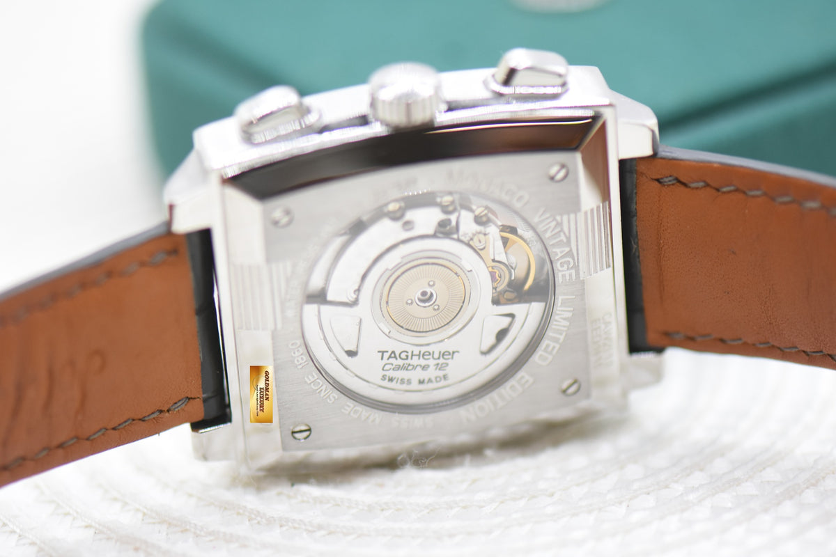 TAG HEUER MONACO VINTAGE GULF “STEVE MCQUEEN” CHRONOGRAPH STEEL IN LEATHER STRAP LIMITED EDITION OF 2500PCS AUTOMATIC CAW2113 (MINT)