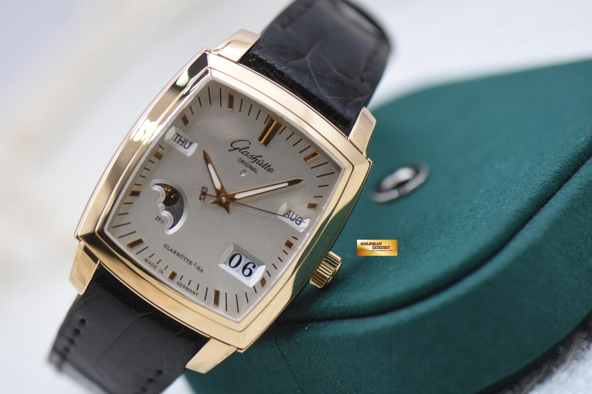 GLASHUTTE ORIGINAL SENATOR KARREE PERPETUAL CALENDAR MOONPHASE ROSE GOLD IN LEATHER STRAP AUTOMATIC 39-51-01-01-04 (MINT)
