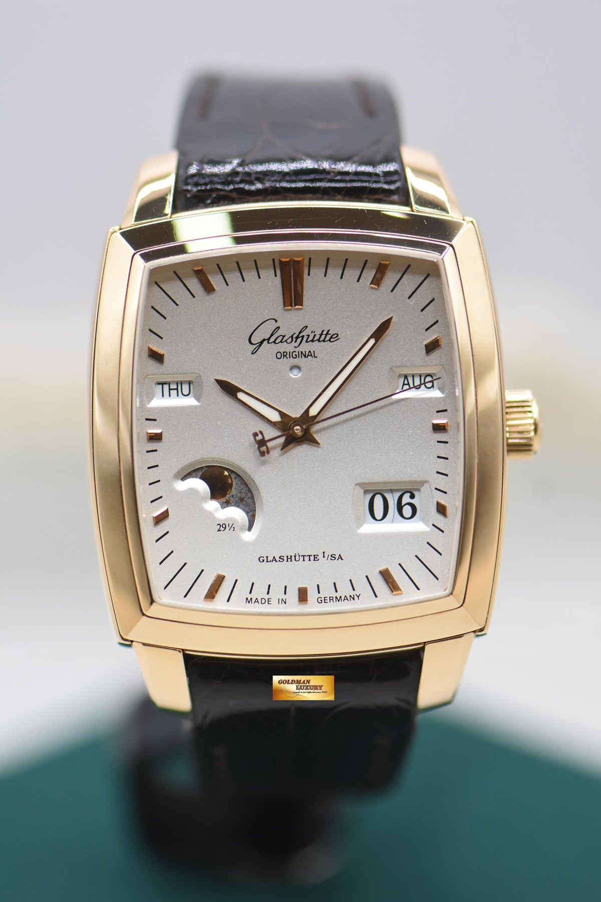 GLASHUTTE ORIGINAL SENATOR KARREE PERPETUAL CALENDAR MOONPHASE ROSE GOLD IN LEATHER STRAP AUTOMATIC 39-51-01-01-04 (MINT)